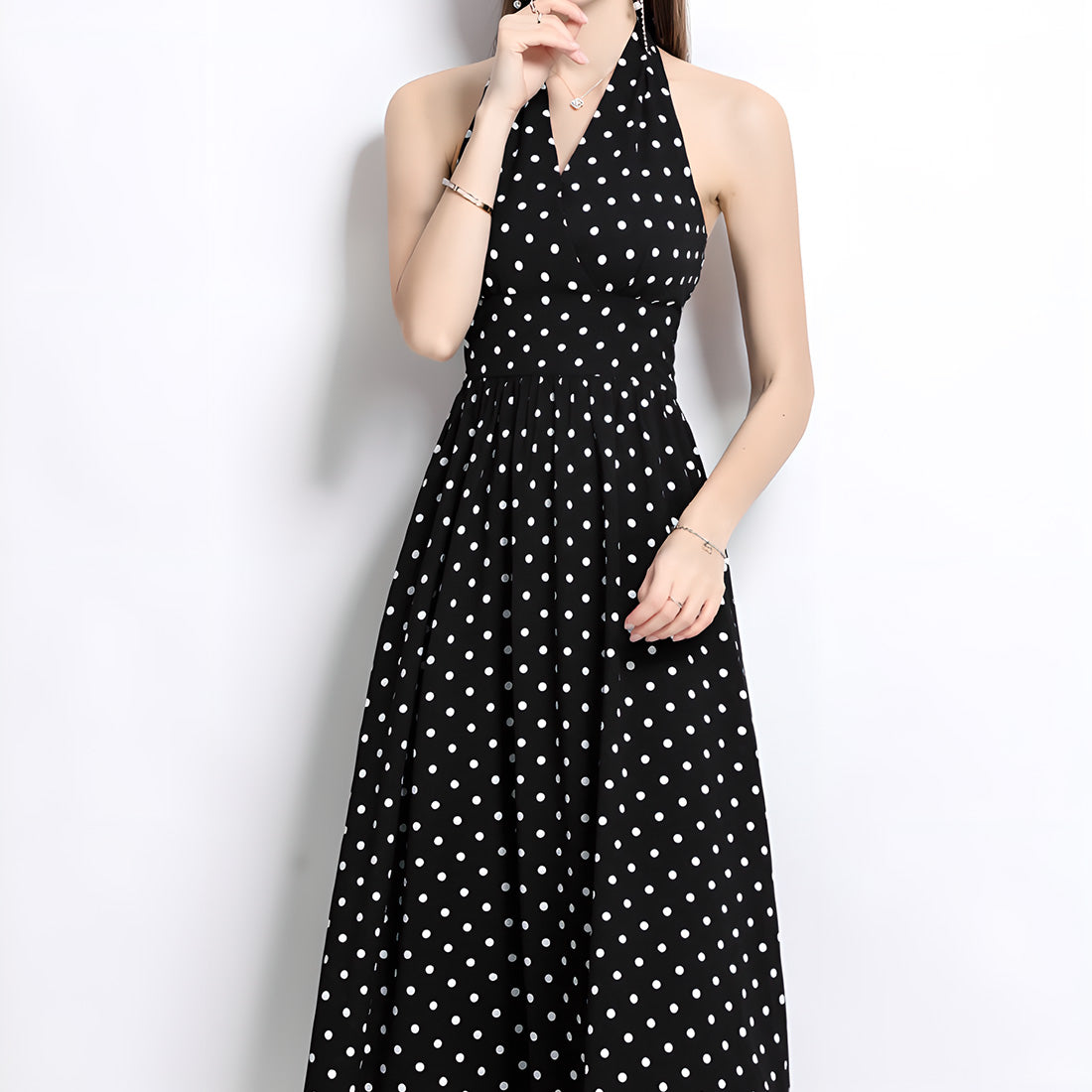Retro Sleeveless Polka Dot Backless Dress
