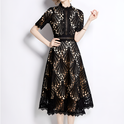 French Lace Dress with Fan-Shaped Patterns