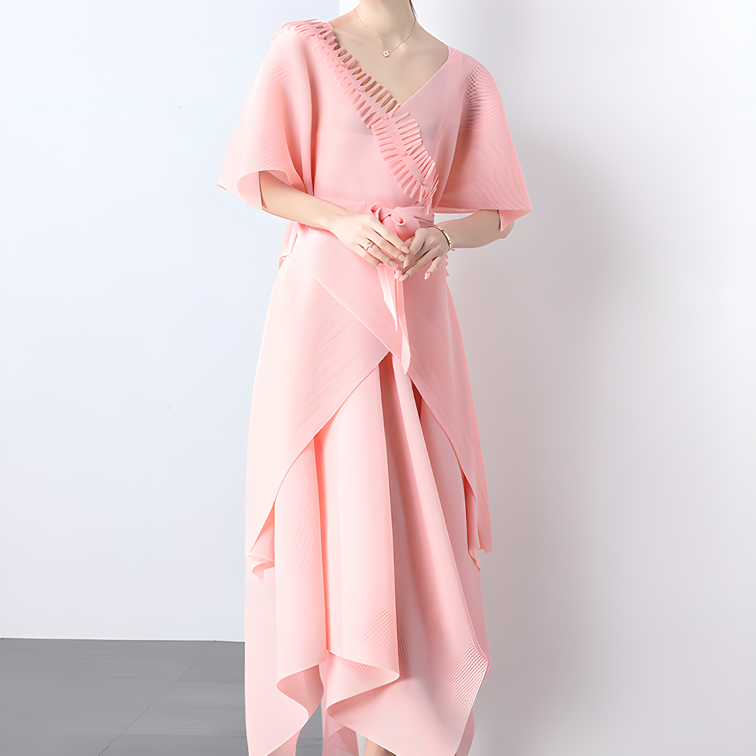 Asymmetric Pleated Skirt Vest Dress Set