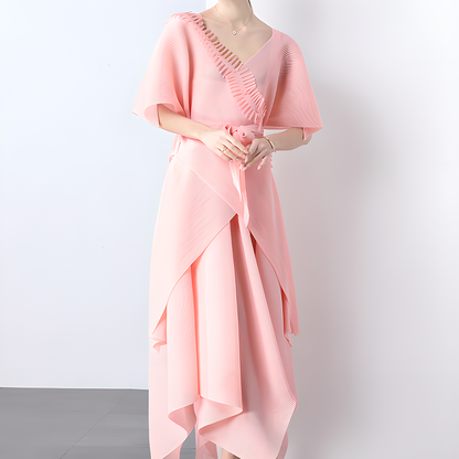 Asymmetric Pleated Skirt Vest Dress Set