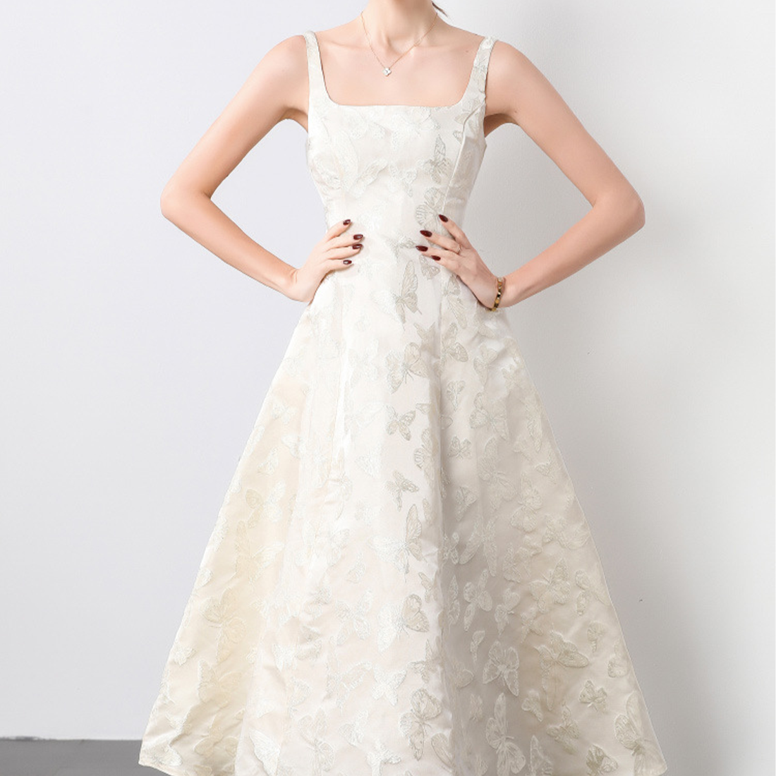 Elegant Sleeveless Jacquard Flared Dress