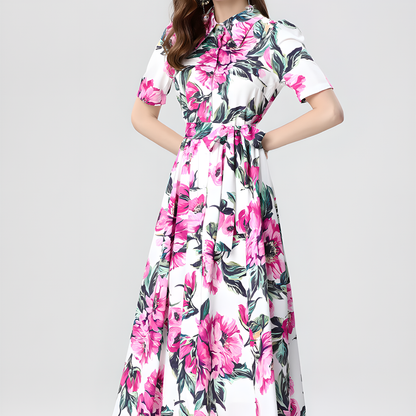 Floral Print High-Waist Flared Midi Dress