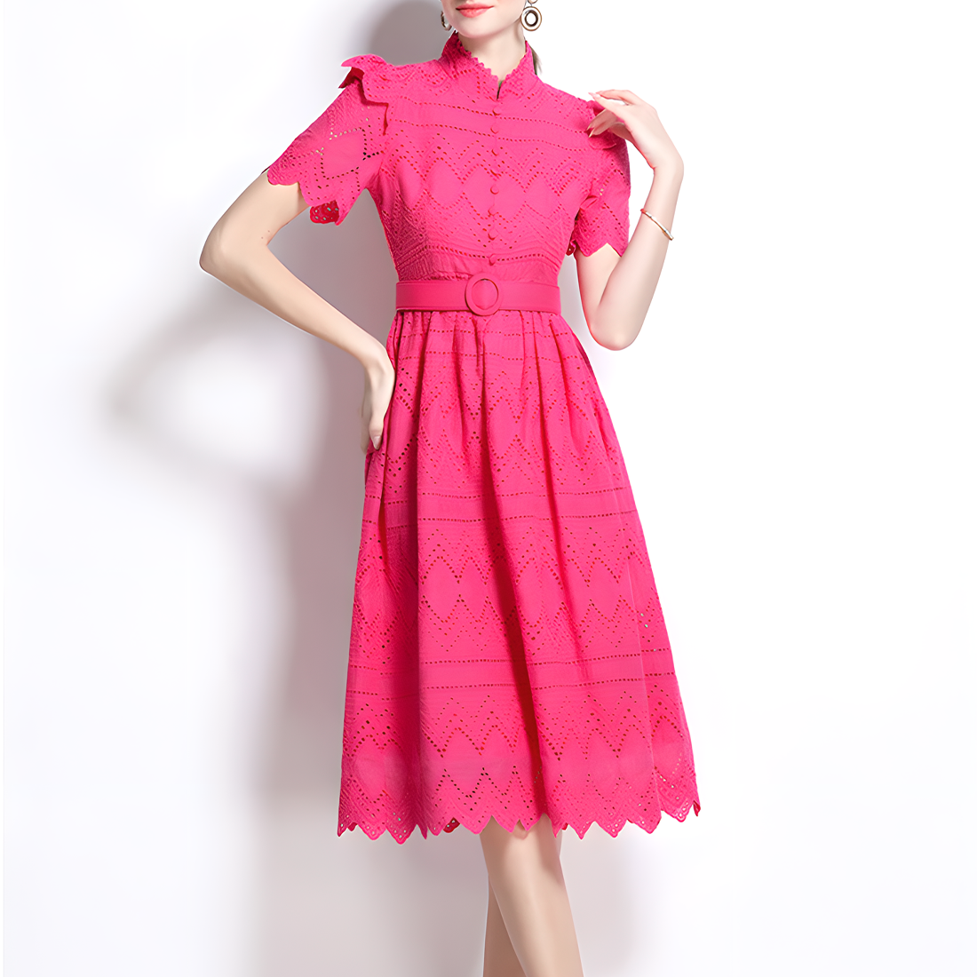 Retro Romantic Eyelet Embroidery Dress