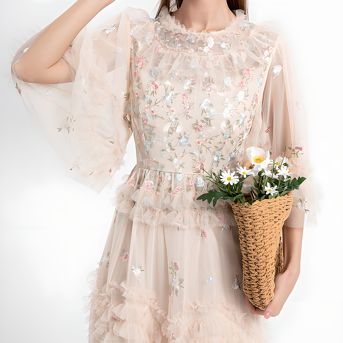 Fashion Floral Embroidered Tulle Dress