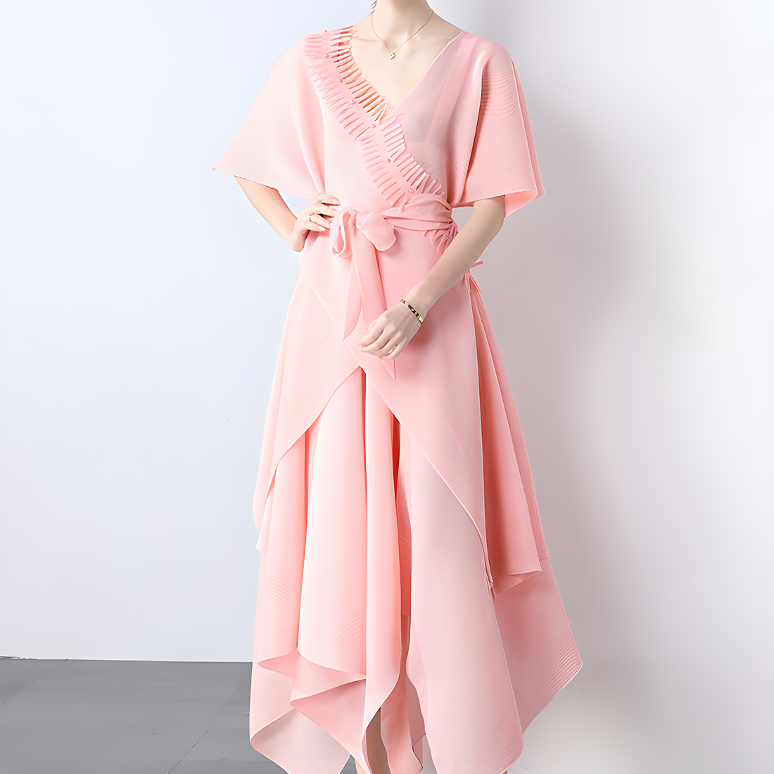 Asymmetric Pleated Skirt Vest Dress Set