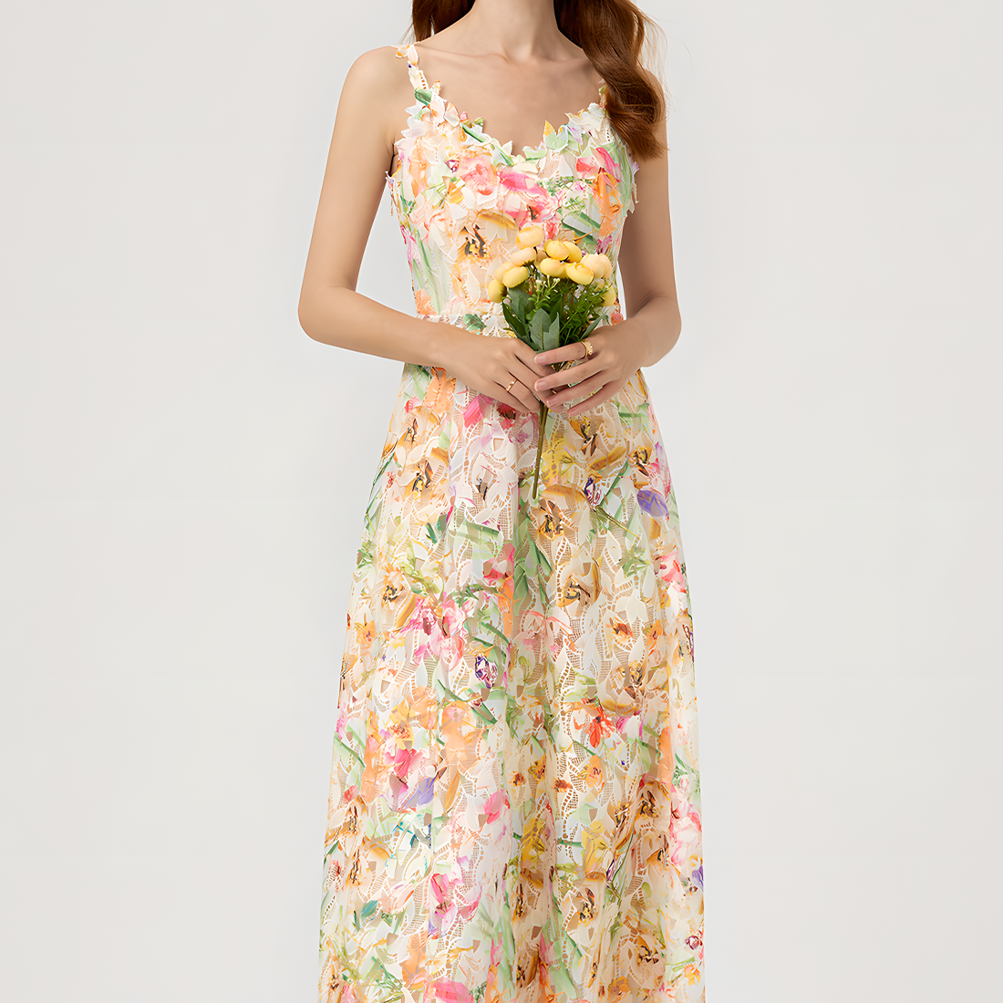 Floral Spaghetti Strap Mesh Dress for Women