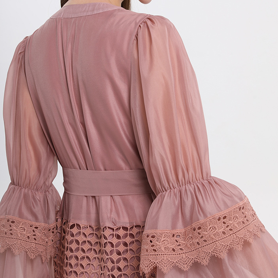 French Vintage Lace Patchwork Bell Sleeve Dress