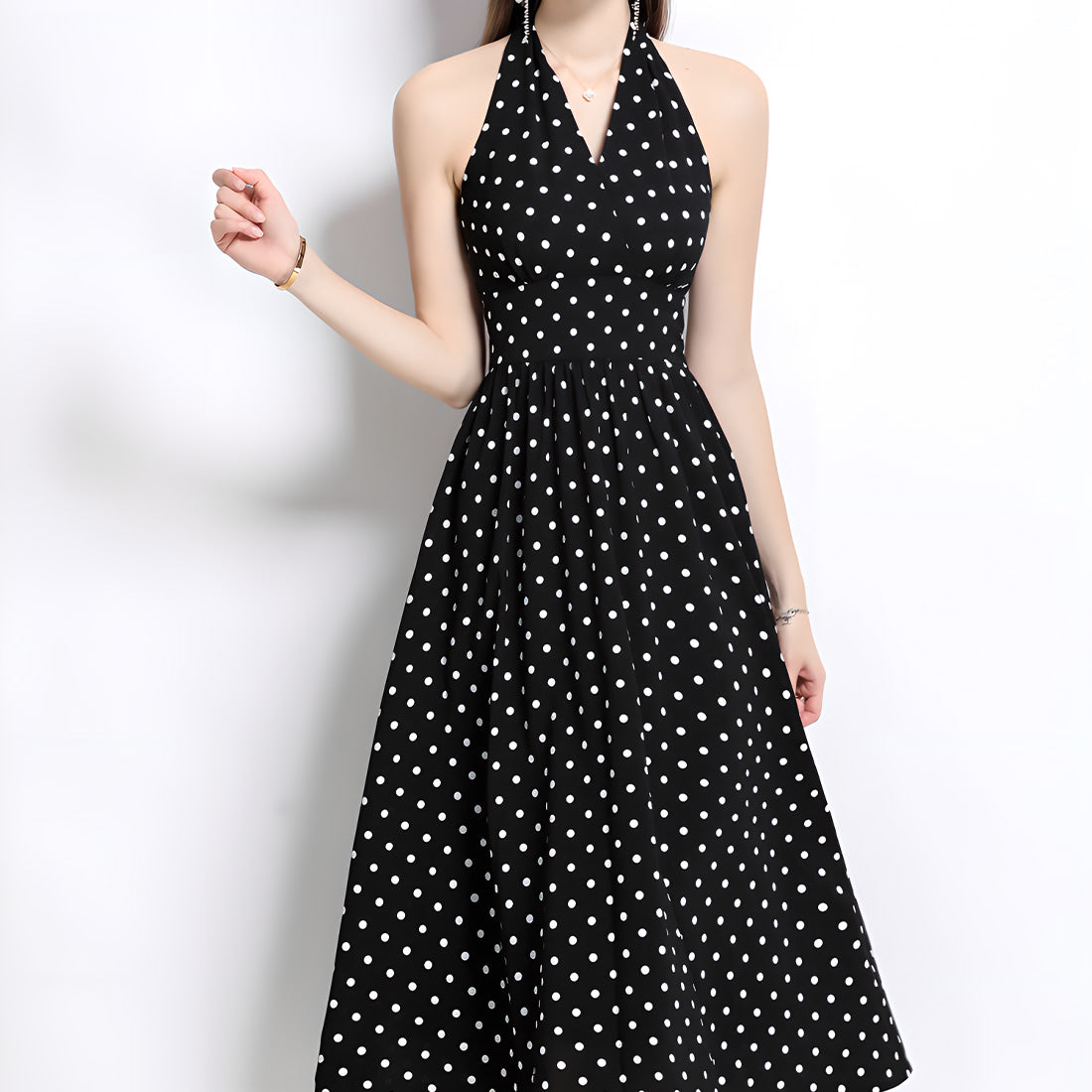 Retro Sleeveless Polka Dot Backless Dress
