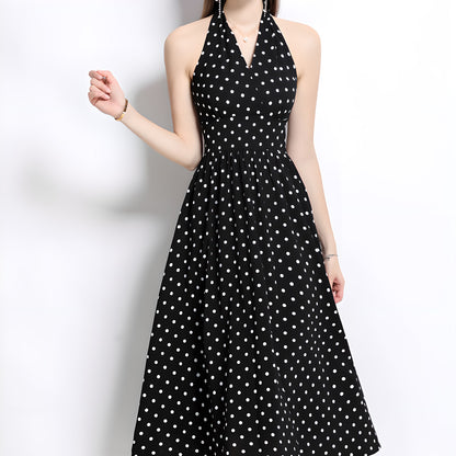 Retro Sleeveless Polka Dot Backless Dress