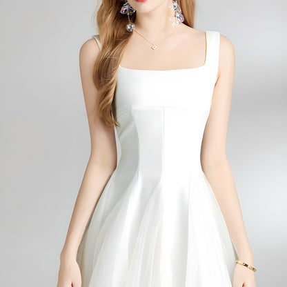 White Sleek High-Waist Mesh Dress