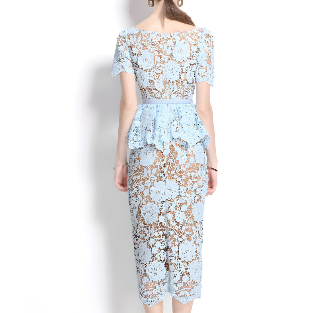 Crystal Button Hollow Lace Dress
