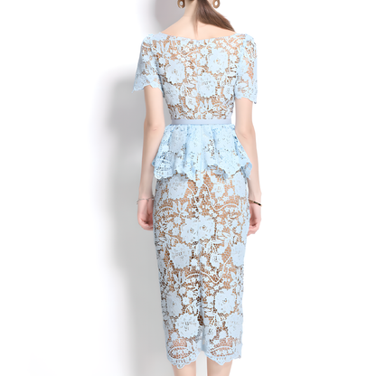 Crystal Button Hollow Lace Dress