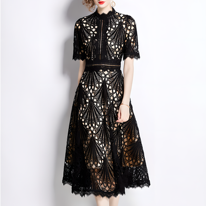 French Lace Dress with Fan-Shaped Patterns