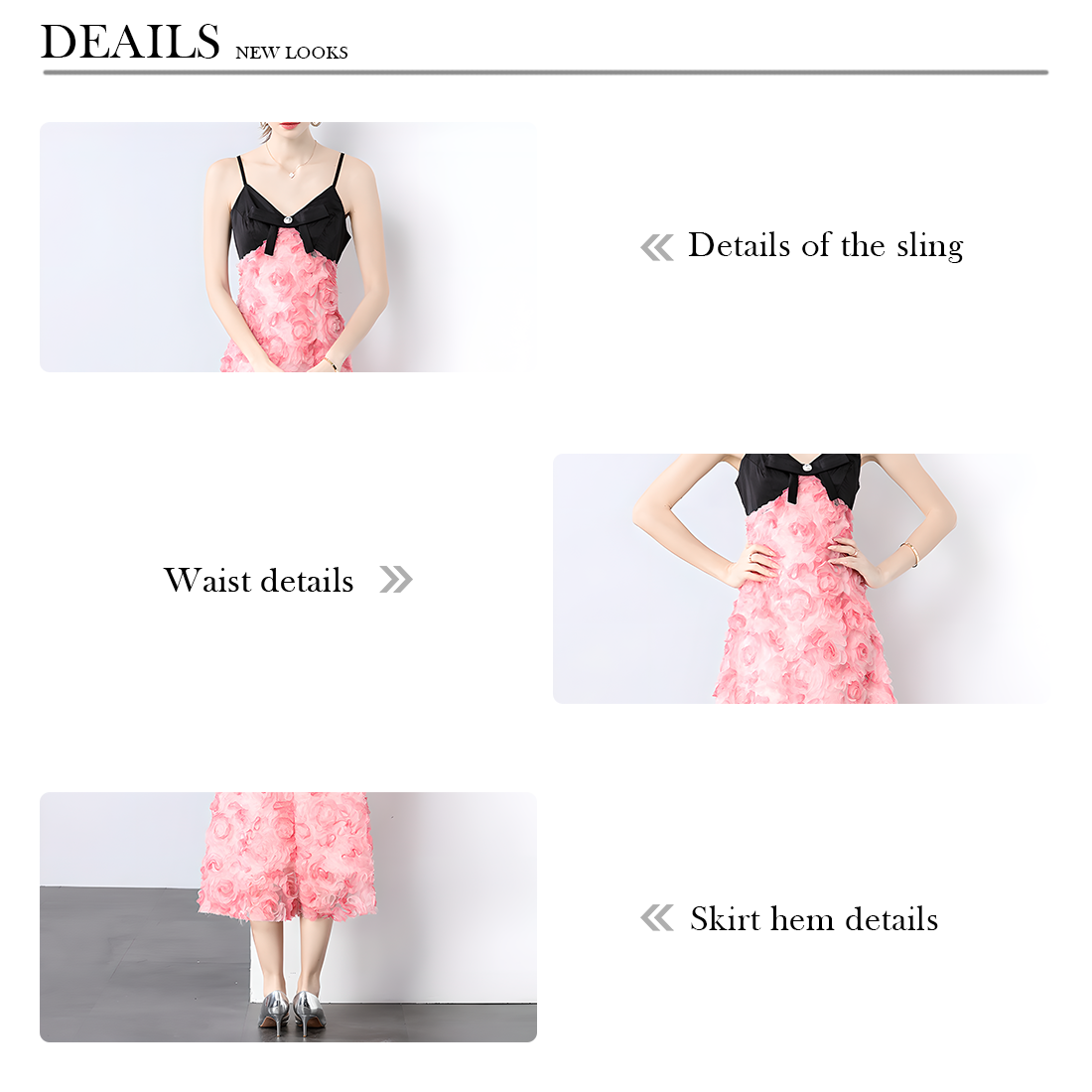 Black Bow Top with Pink Rose Pattern Dress