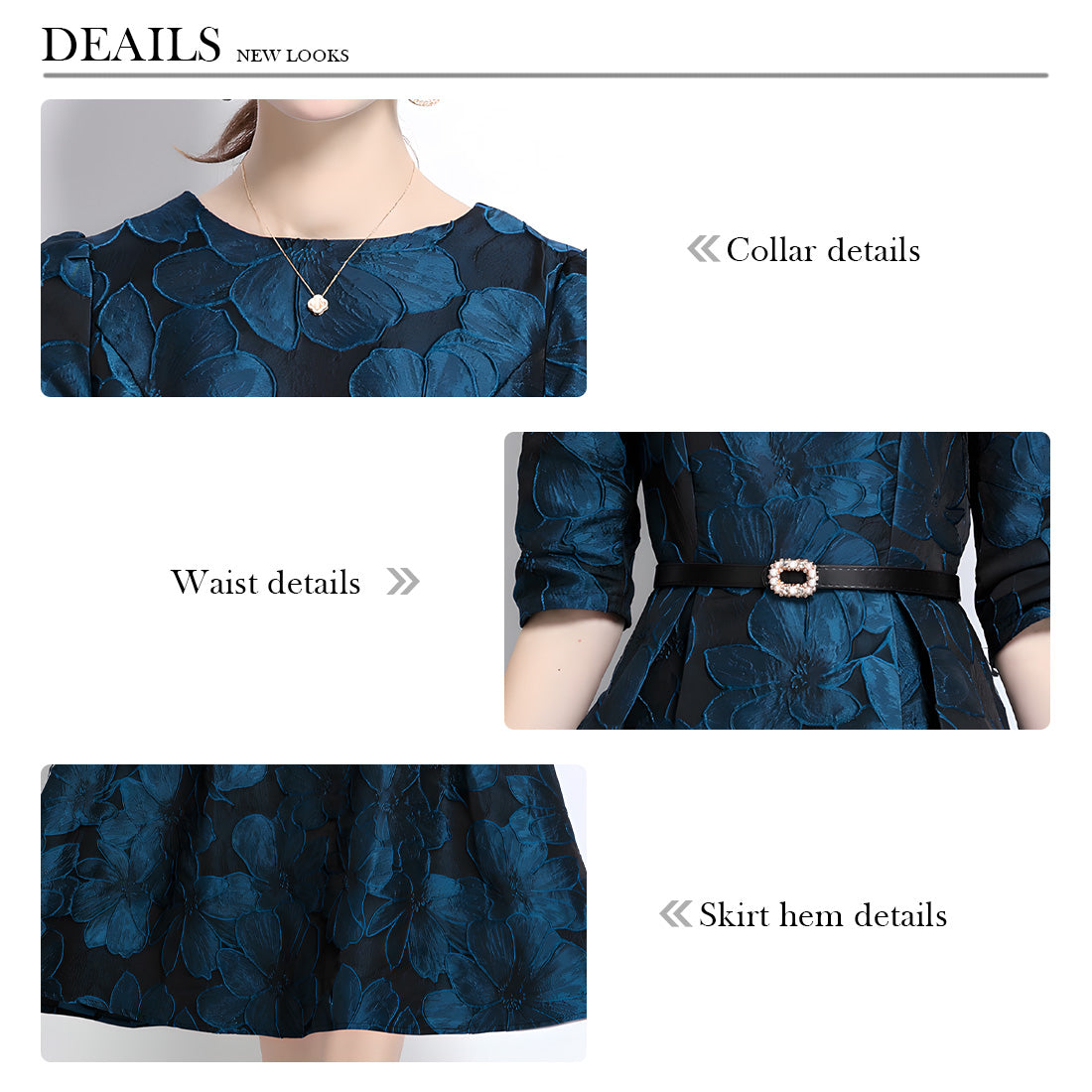 French Floral Jacquard Dress with Waist-Cinching Design