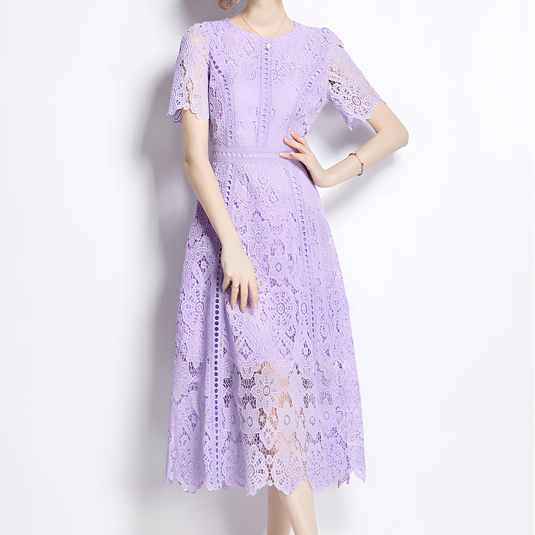 Charming Floral Lace Midi Dress