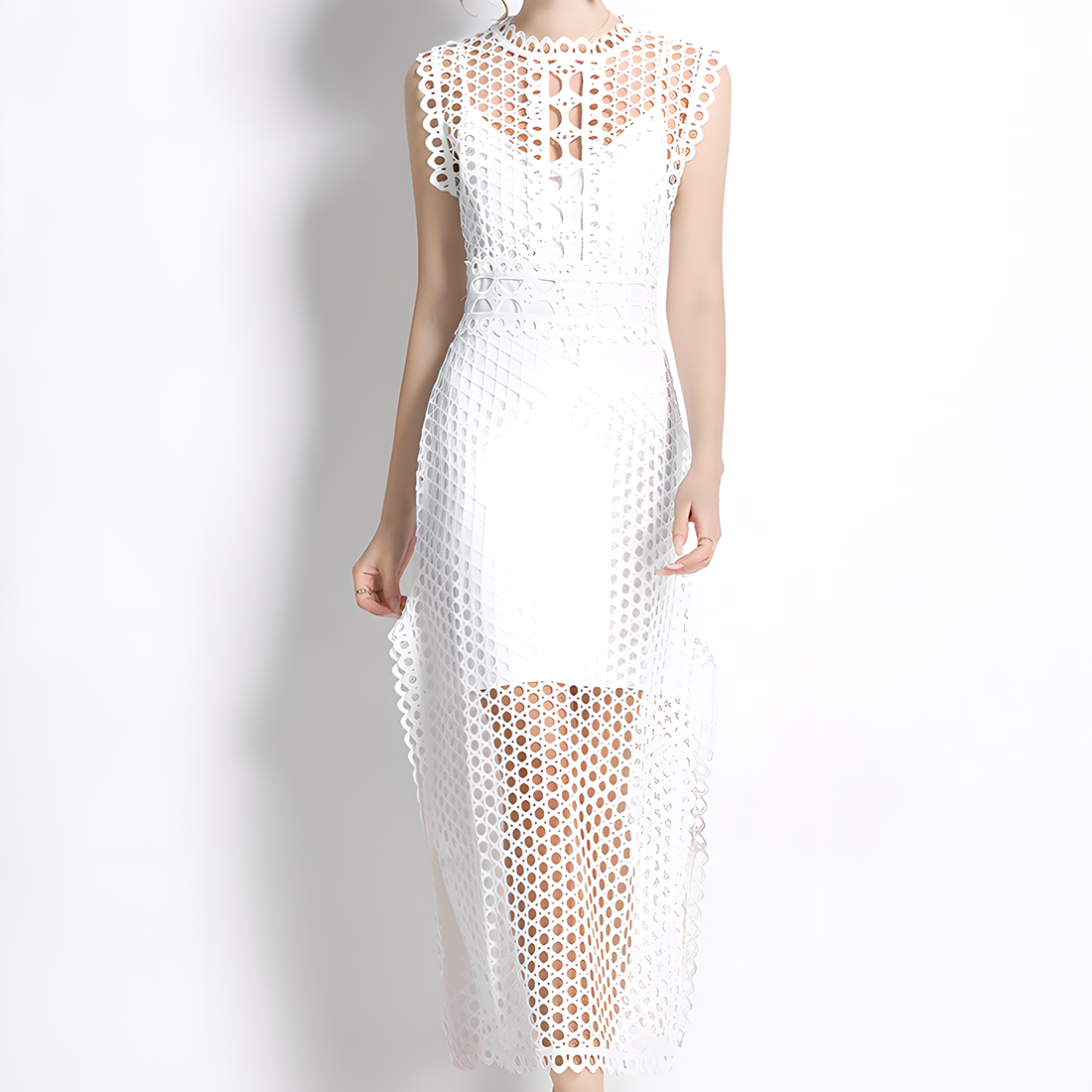 Fashion Lace Cut-Out Sleeveless Slit Dress