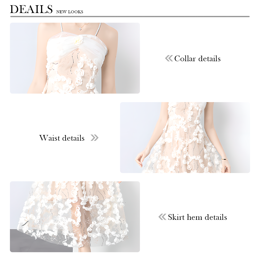 Stereoscopic Flower Mesh Slip Dress