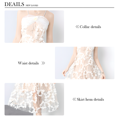Stereoscopic Flower Mesh Slip Dress