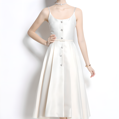 Luxury Midi Dress with Crystal-Embellished Straps