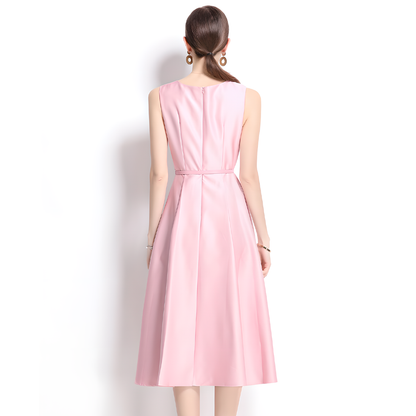 Elegant Round Neck Sleeveless Flared Dress