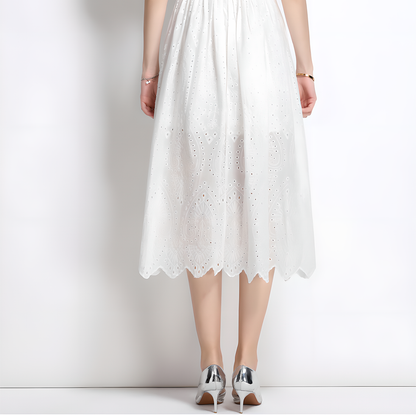Casual White Lace Dress with Puff Sleeves