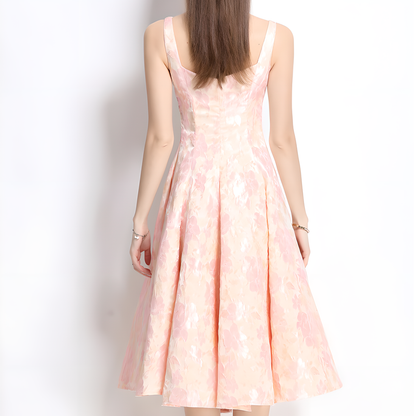 French Square Neckline Dress With Floral Pattern