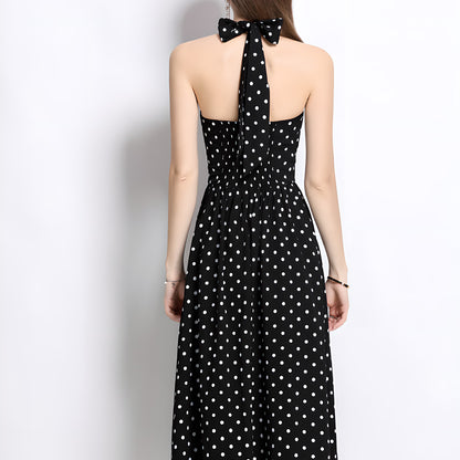 Retro Sleeveless Polka Dot Backless Dress