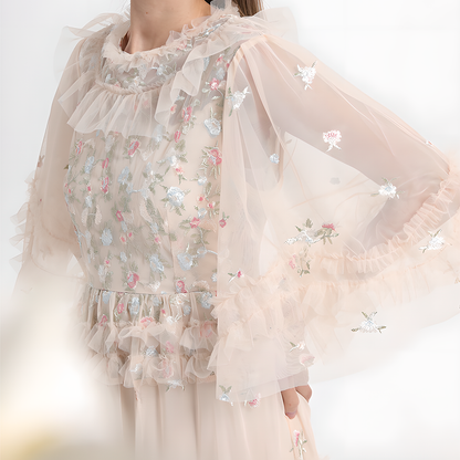 Fashion Floral Embroidered Tulle Dress