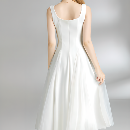 Chic White Tulle Mesh Midi Dress