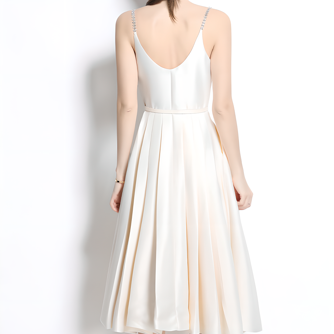 Luxury Midi Dress with Crystal-Embellished Straps