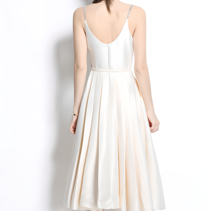 Luxury Midi Dress with Crystal-Embellished Straps