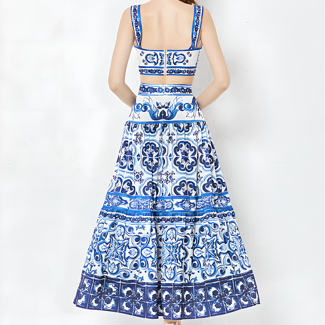 Blue and White Porcelain Print Two-Piece Set