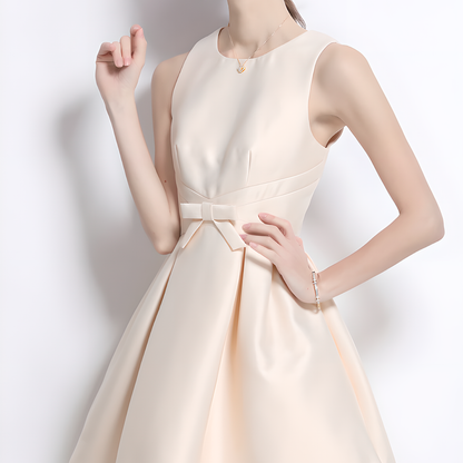 Round Neck Sleeveless Dress with Bow Detail