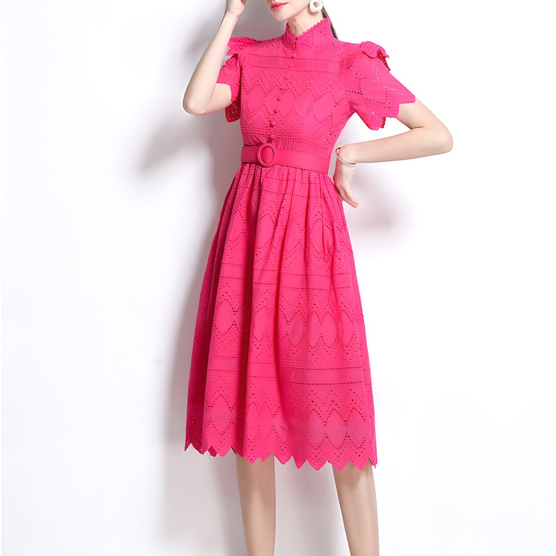 Retro Romantic Eyelet Embroidery Dress