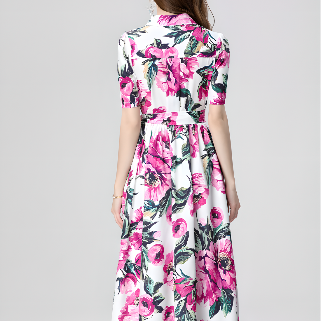 Floral Print High-Waist Flared Midi Dress