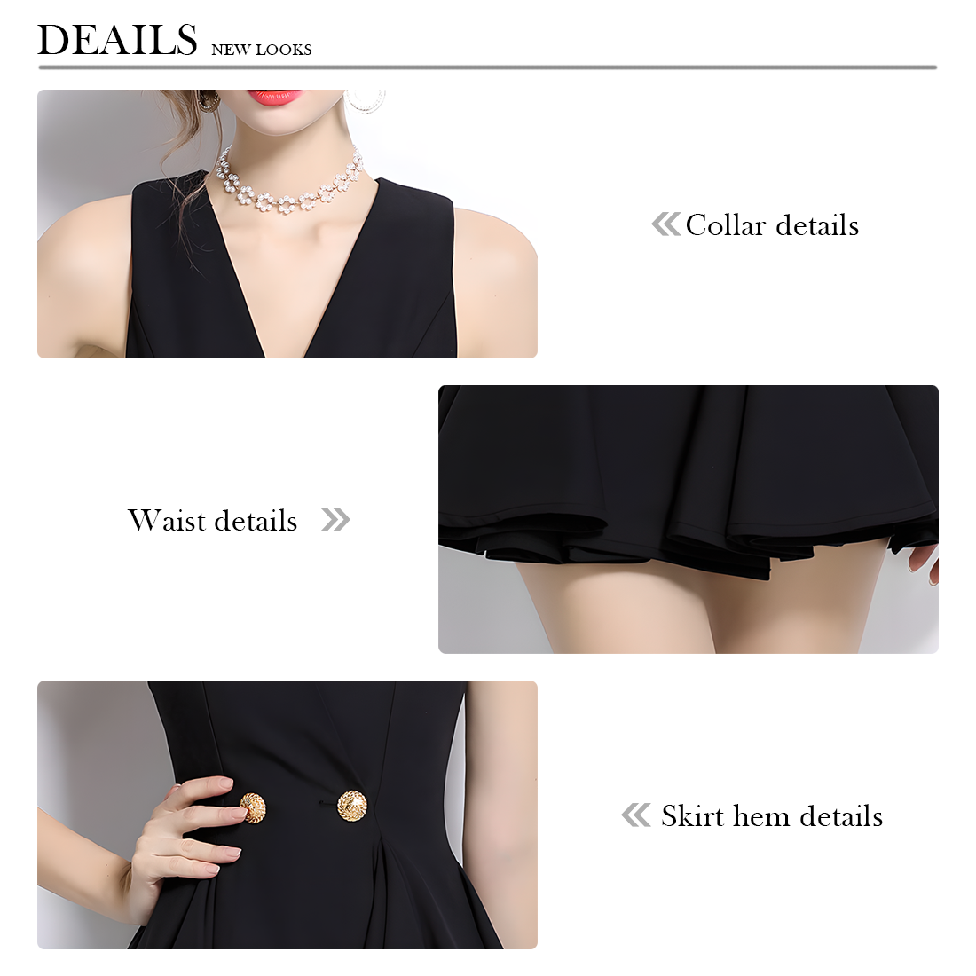 Luxury V-Neck Sleeveless Dress with Gold Buttons