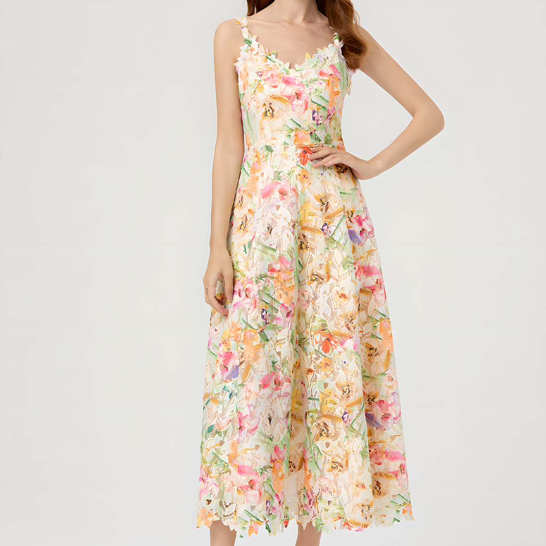 Floral Spaghetti Strap Mesh Dress for Women