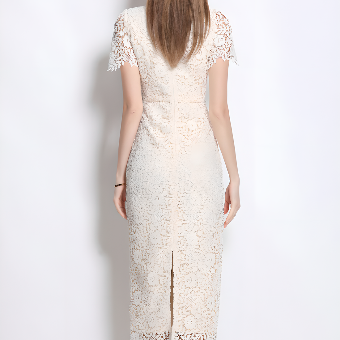 Square Neck Rhinestone Lace Dress