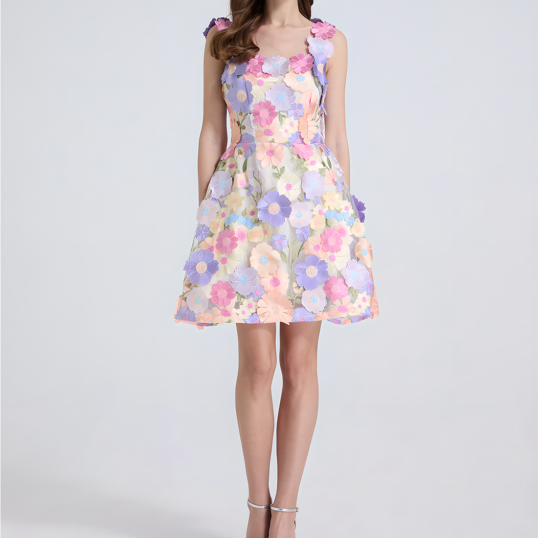 Floral Applique Fit and Flare Mini Dress