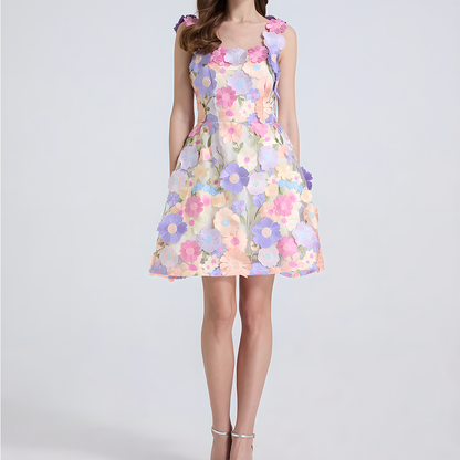 Floral Applique Fit and Flare Mini Dress
