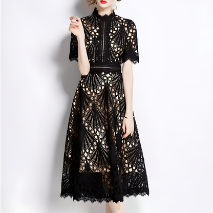French Lace Dress with Fan-Shaped Patterns