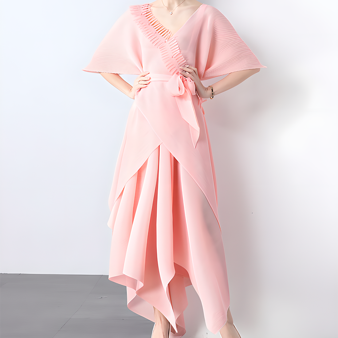 Asymmetric Pleated Skirt Vest Dress Set