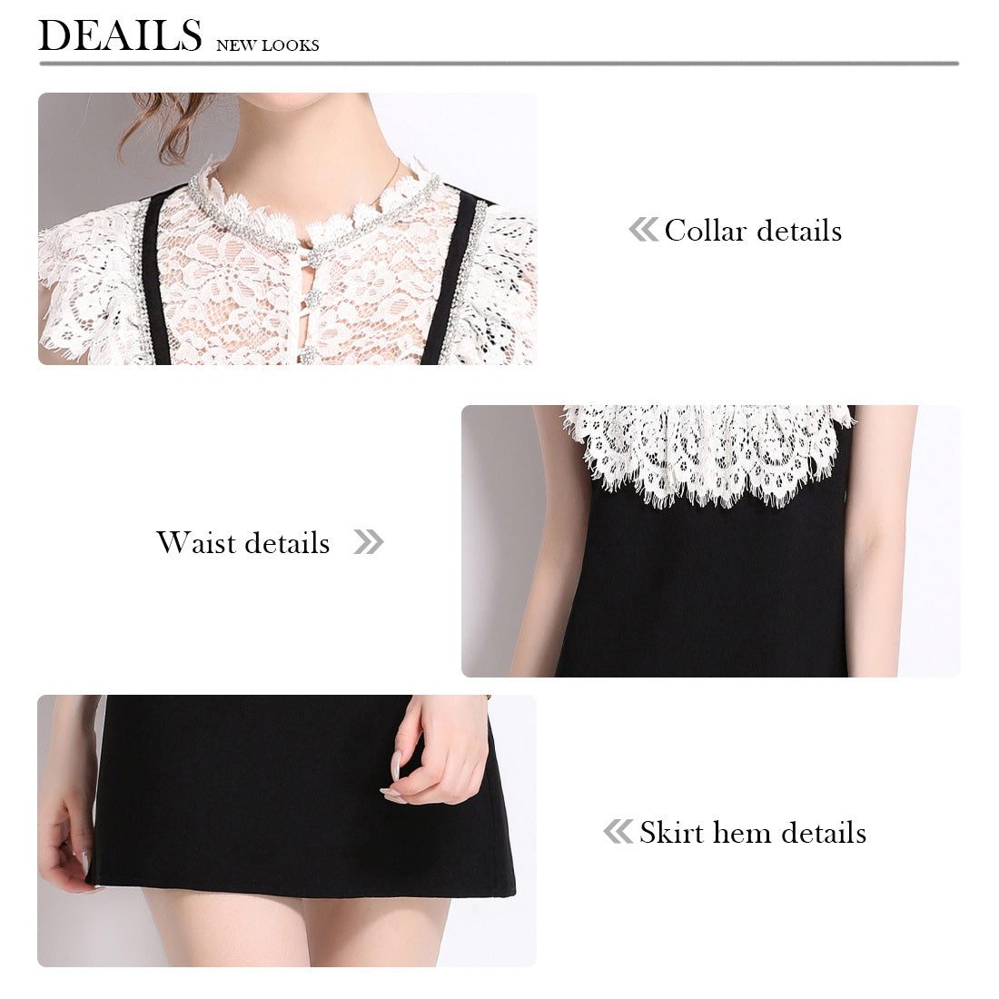 Chic Lace-Trimmed Dress with Sleek Silhouette