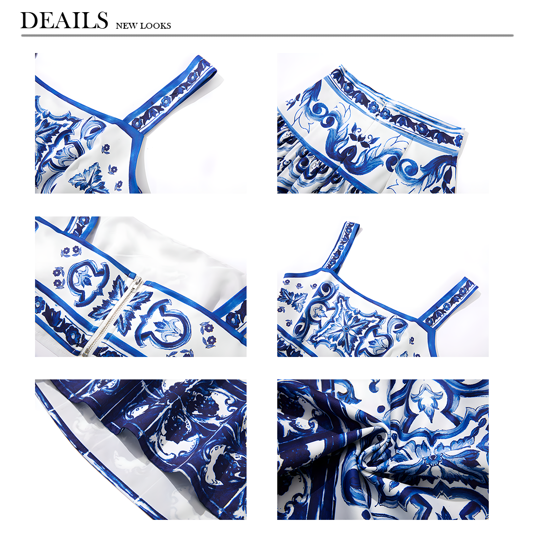 Blue and White Porcelain Print Two-Piece Set