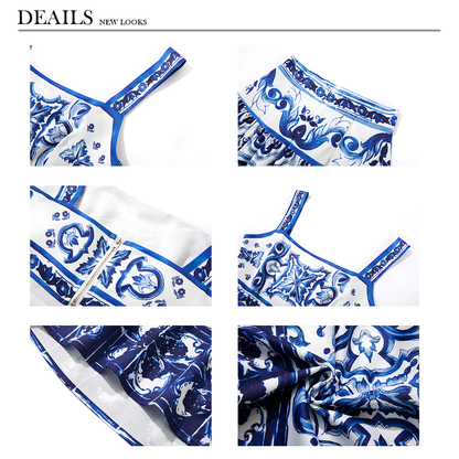 Blue and White Porcelain Print Two-Piece Set
