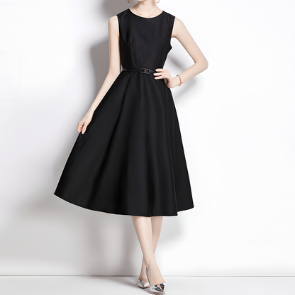 Elegant Round Neck Sleeveless Flared Dress