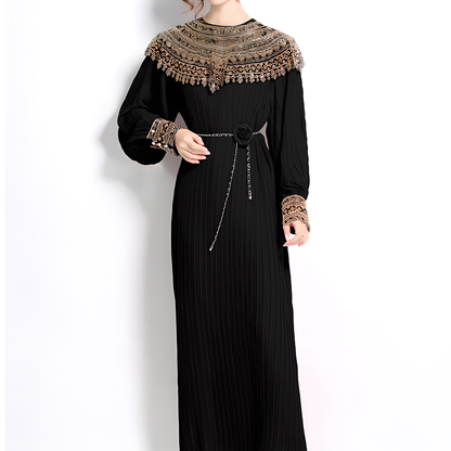 High-End Sequined Gown with Lantern Sleeves