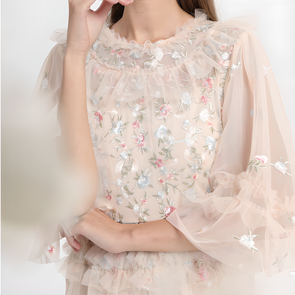 Fashion Floral Embroidered Tulle Dress