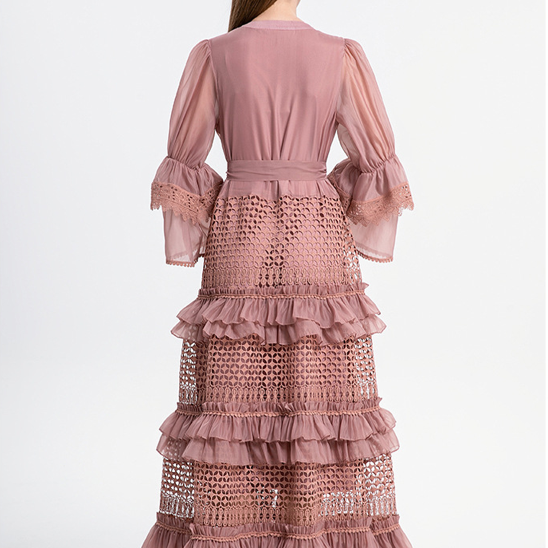 French Vintage Lace Patchwork Bell Sleeve Dress